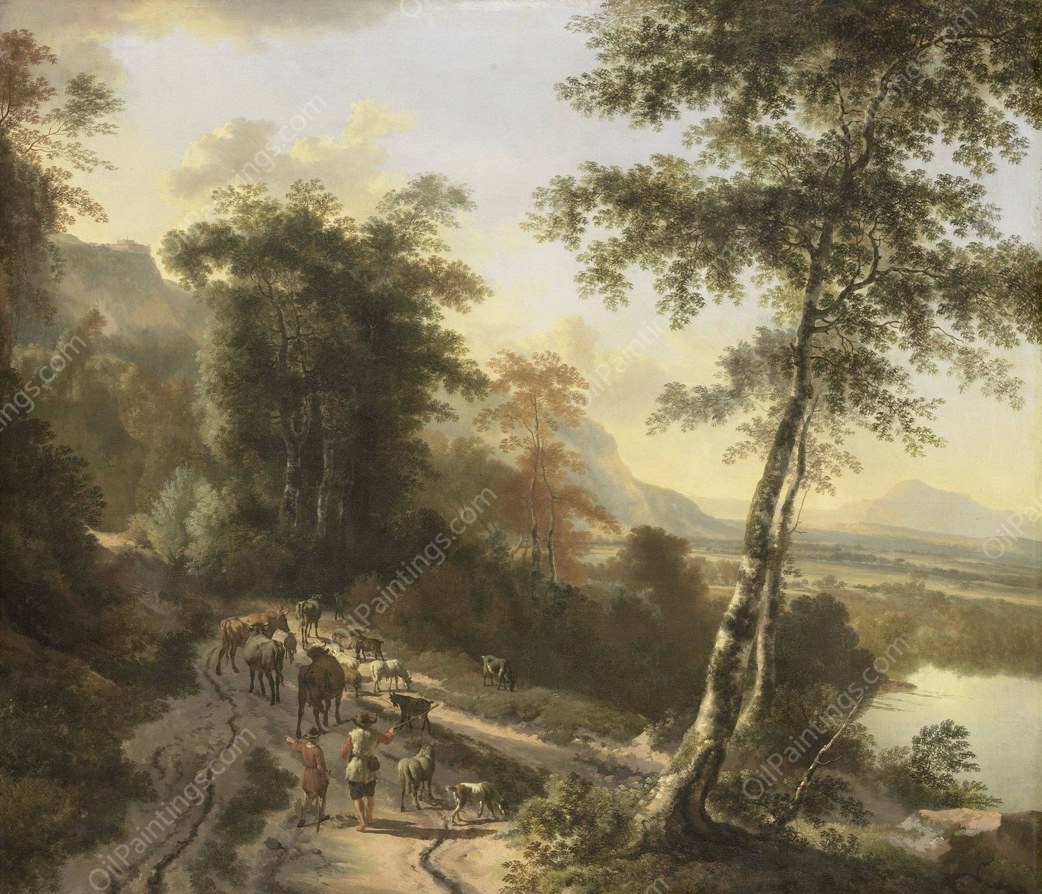 Landscape with Cattle Drivers  by Jan Hackaert - Hand-Painted Oil Painting Reproduction