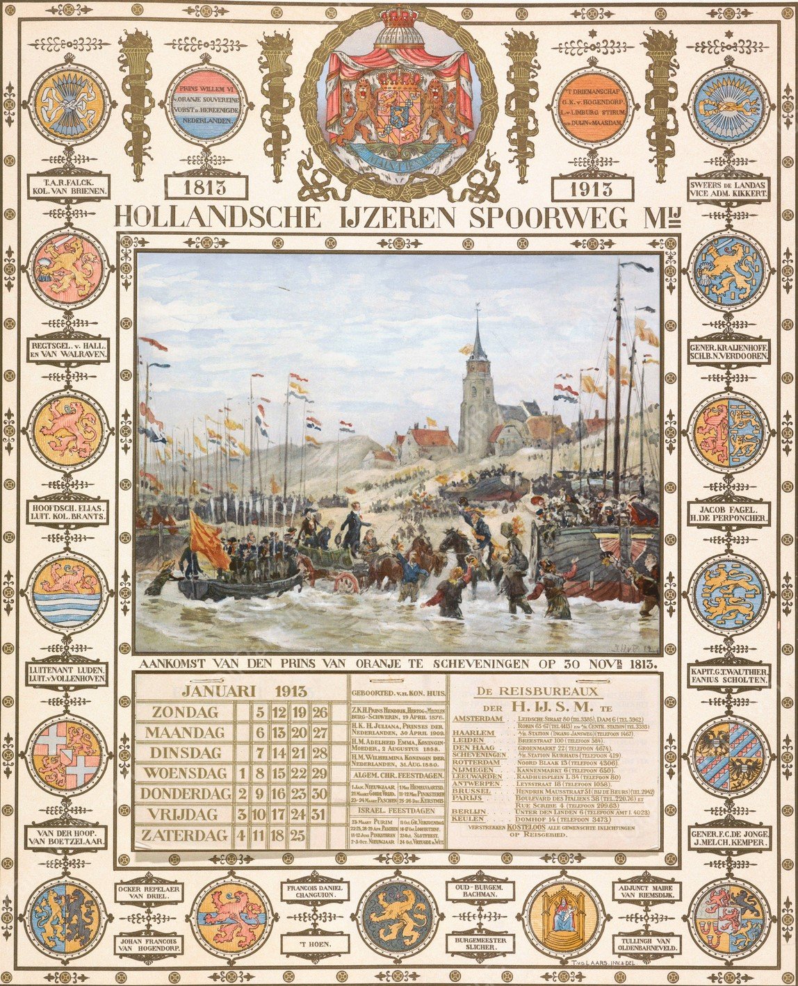 Kalender bij eeuwfeest aankomst van de prins van Oranje te Scheveningen, 1813-1913 by Jan Hoynck Van Papendrecht - Hand-Painted Oil Painting Reproduction