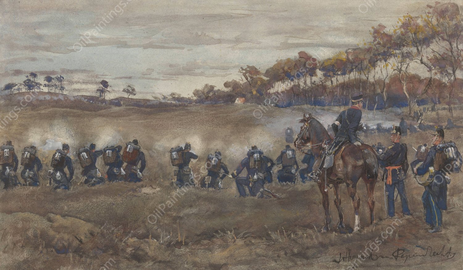 Schietoefeningen van de infanterie op de heide  by Jan Hoynck Van Papendrecht - Hand-Painted Oil Painting Reproduction