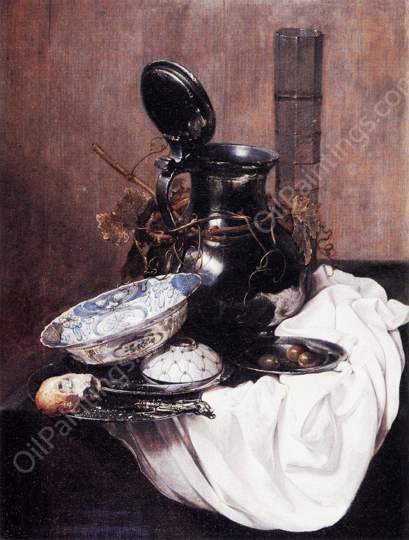 Still Life with Pewter Jug and Chinese Bowl by Jan Jansz Treck - Hand-Painted Oil Painting Reproduction