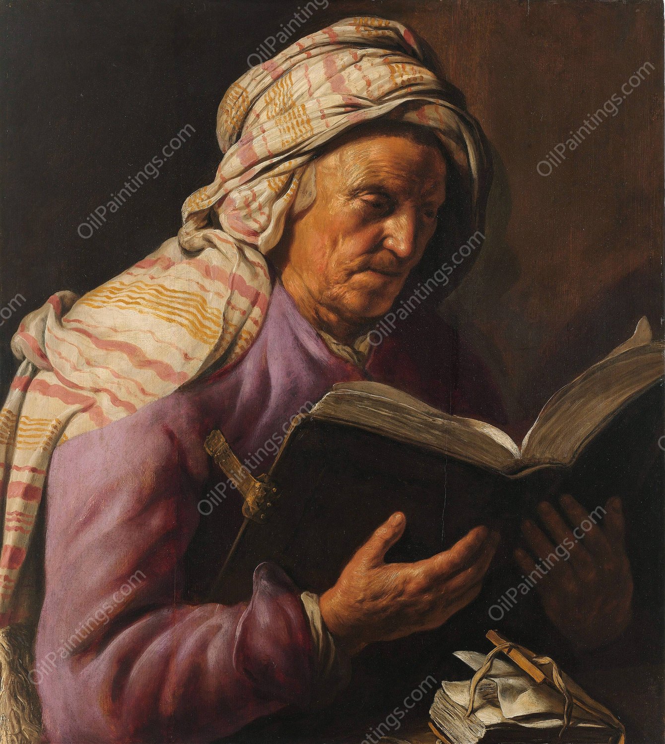 Old Woman Reading  by Jan Lievens - Hand-Painted Oil Painting Reproduction