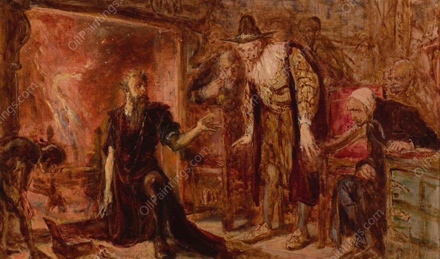 Alchemist Sendivogius and Sigismund III, sketch  by Jan Matejko - Hand-Painted Oil Painting Reproduction