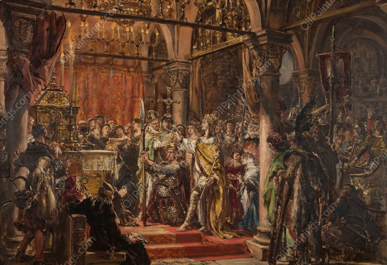 Coronation of the First King, 1001 AD, from the series “History of Civilization in Poland”  by Jan Matejko - Hand-Painted Oil Painting Reproduction