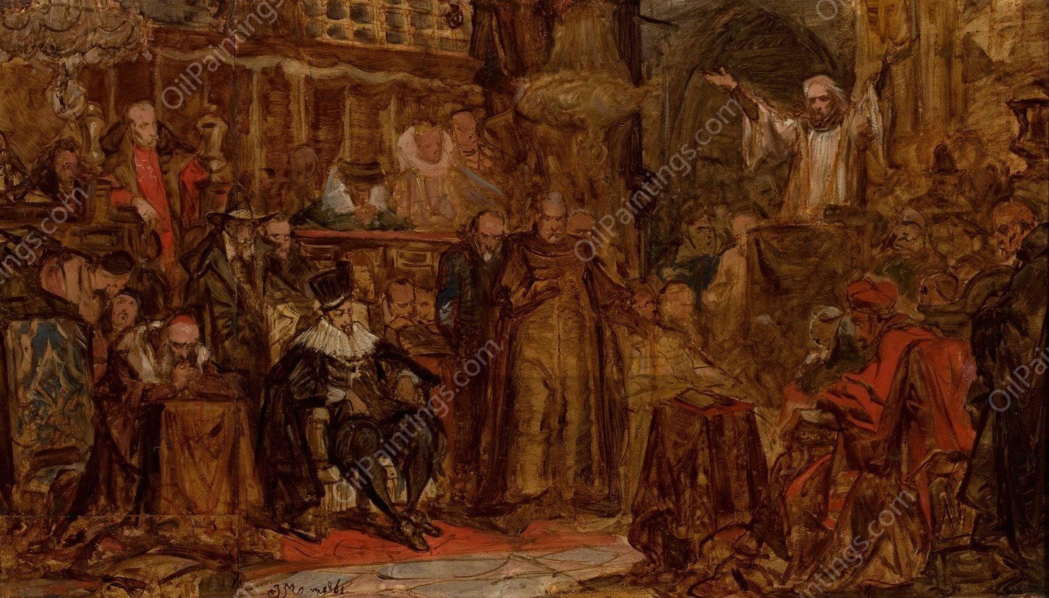 Sketch for 'Skarga's Sermon'  by Jan Matejko - Hand-Painted Oil Painting Reproduction