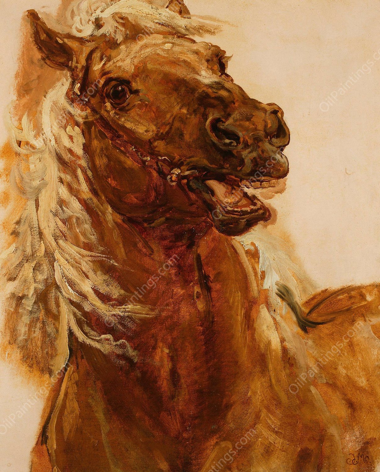 Sketch of horse's head for the painting 'Zamoyski at Byczyna'  by Jan Matejko - Hand-Painted Oil Painting Reproduction