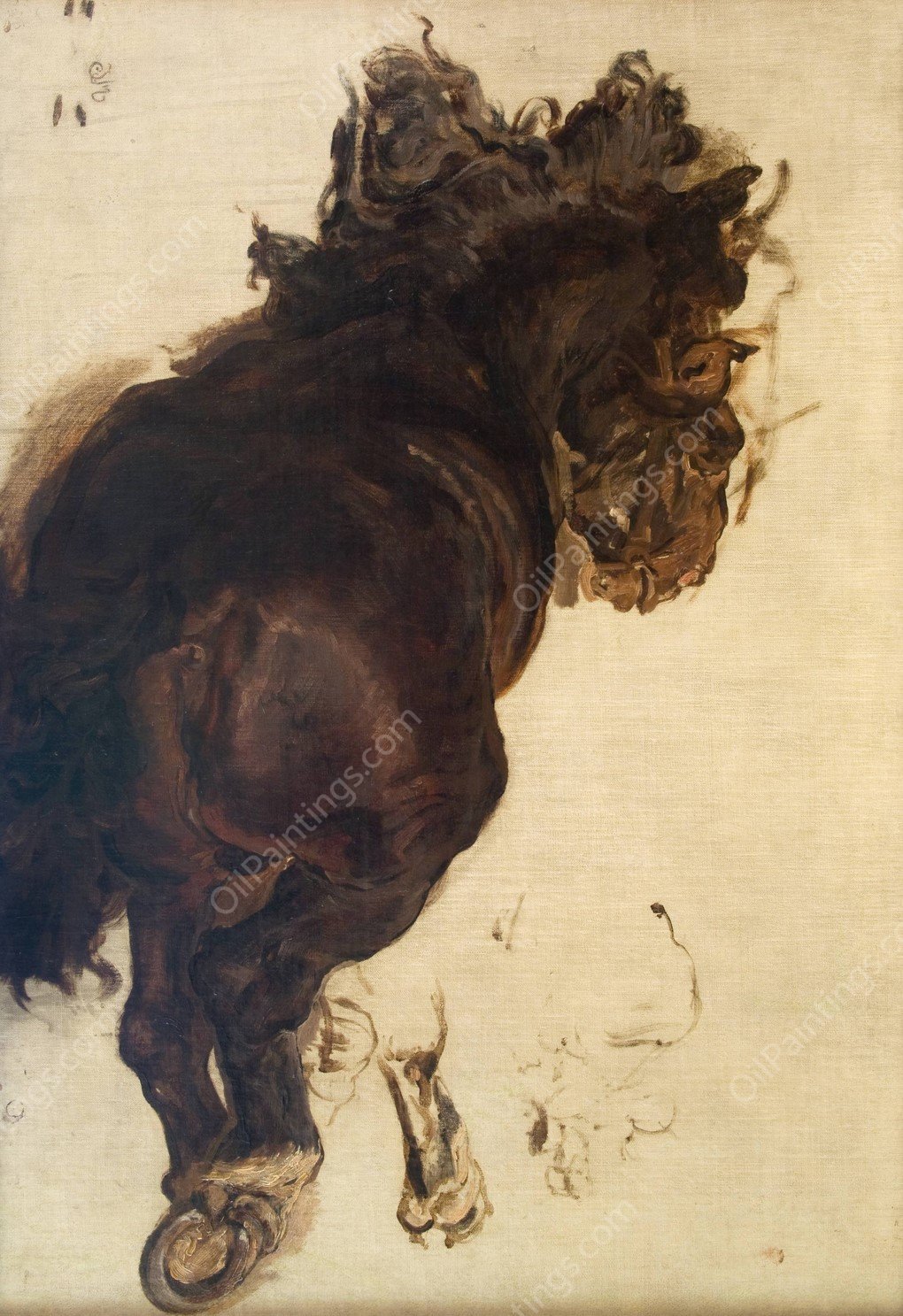 Study of a recIIning horse  by Jan Matejko - Hand-Painted Oil Painting Reproduction