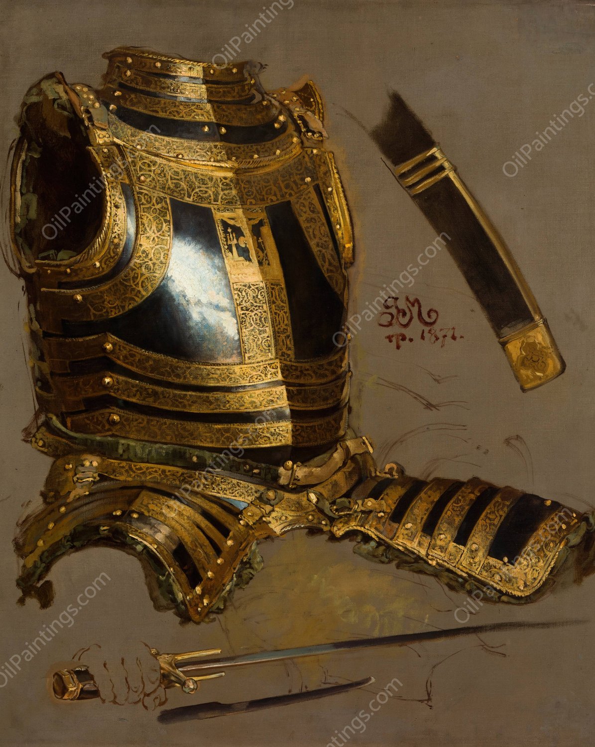 Study of Stephen Bathory's Armour  by Jan Matejko - Hand-Painted Oil Painting Reproduction