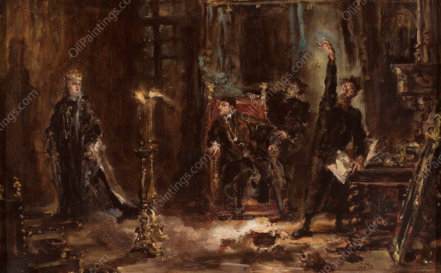 Twardowski conjuring the spirit of Barbara for Sigismund Augustus, sketch  by Jan Matejko - Hand-Painted Oil Painting Reproduction