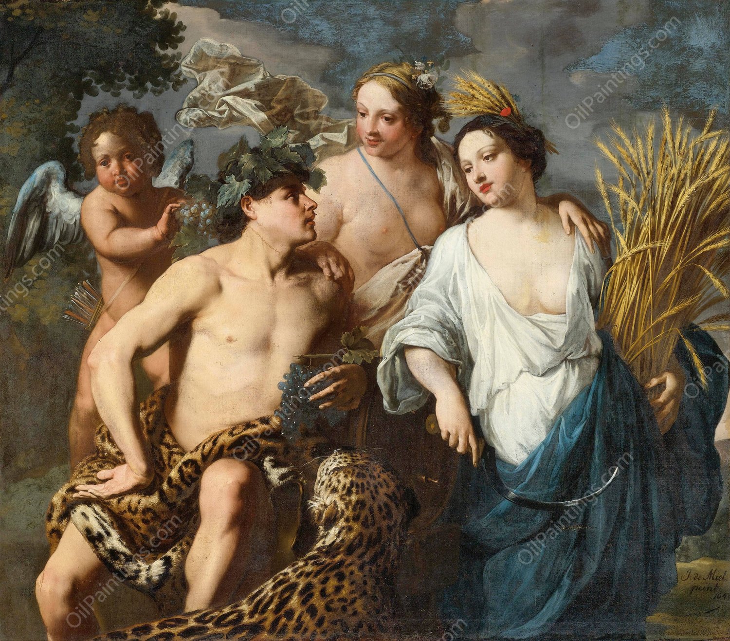 Ceres, Bacchus And Venus  by Jan Miel - Hand-Painted Oil Painting Reproduction