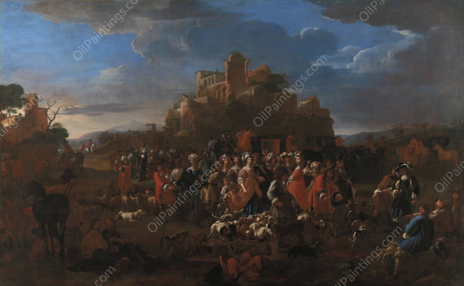 The Curea - with Royal court, Carlo Emanuele II and Francesca d'Orleans  by Jan Miel - Hand-Painted Oil Painting Reproduction