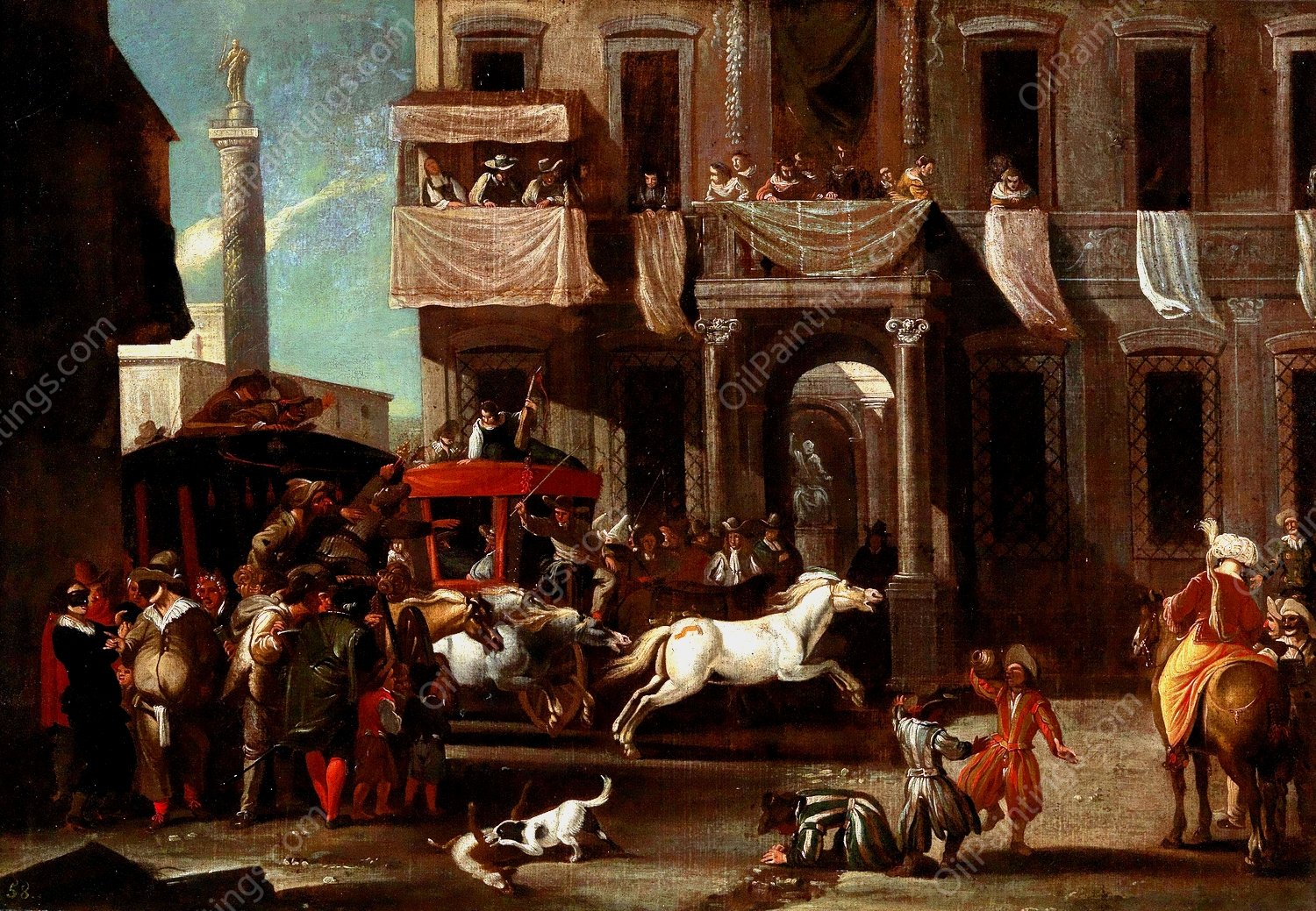 The Race of the Berber Horses, Rome by Jan Miel - Hand-Painted Oil Painting Reproduction