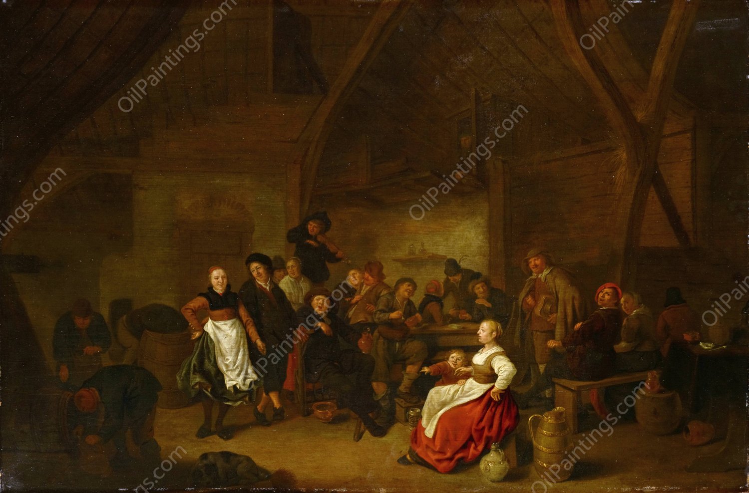 Tavern Scene by Jan Miense Molenaer - Hand-Painted Oil Painting Reproduction
