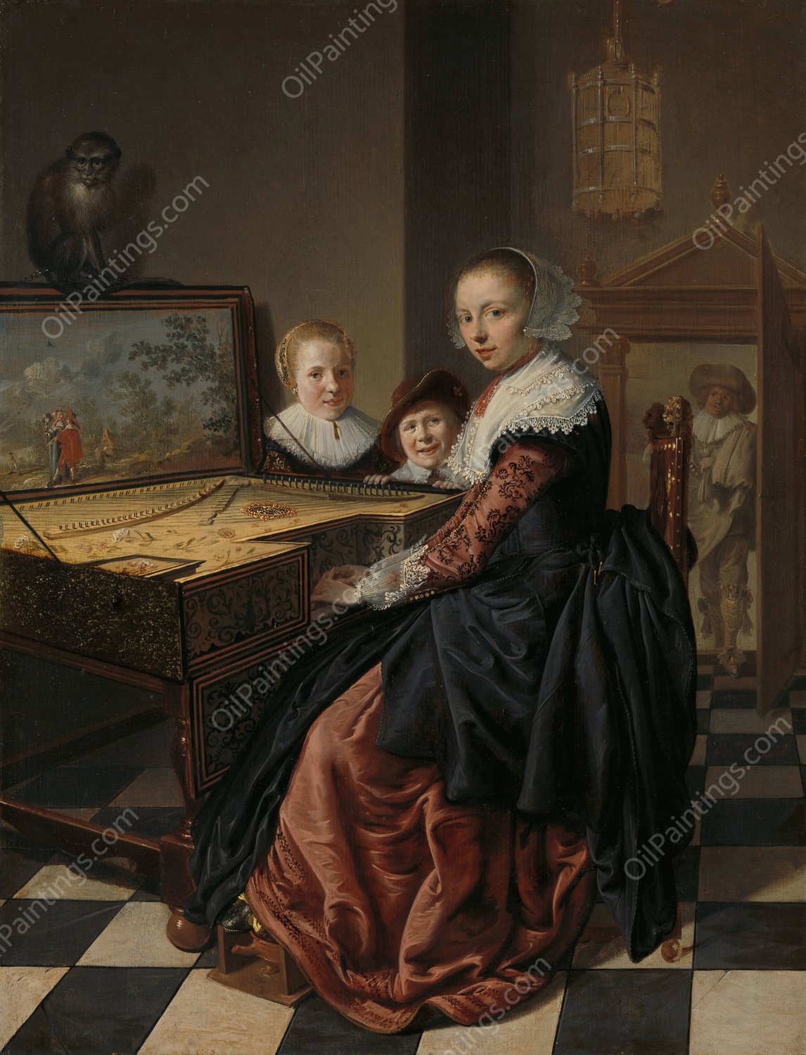 Woman Playing the Virginal  by Jan Miense Molenaer - Hand-Painted Oil Painting Reproduction