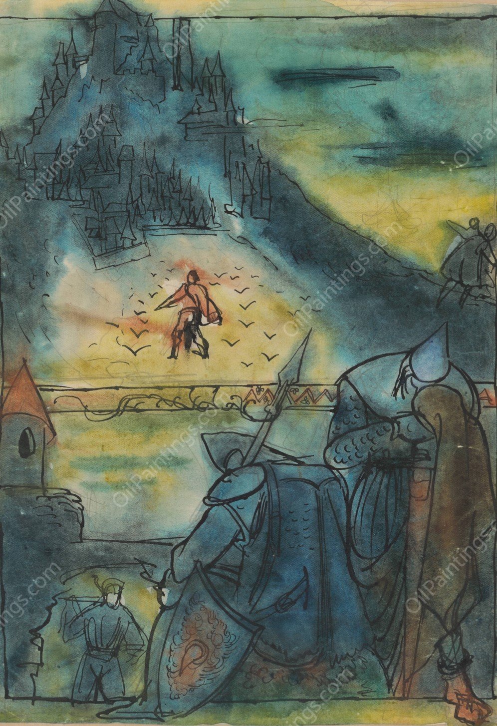 Below the Enchanted Castle by Jan Novak - Hand-Painted Oil Painting Reproduction