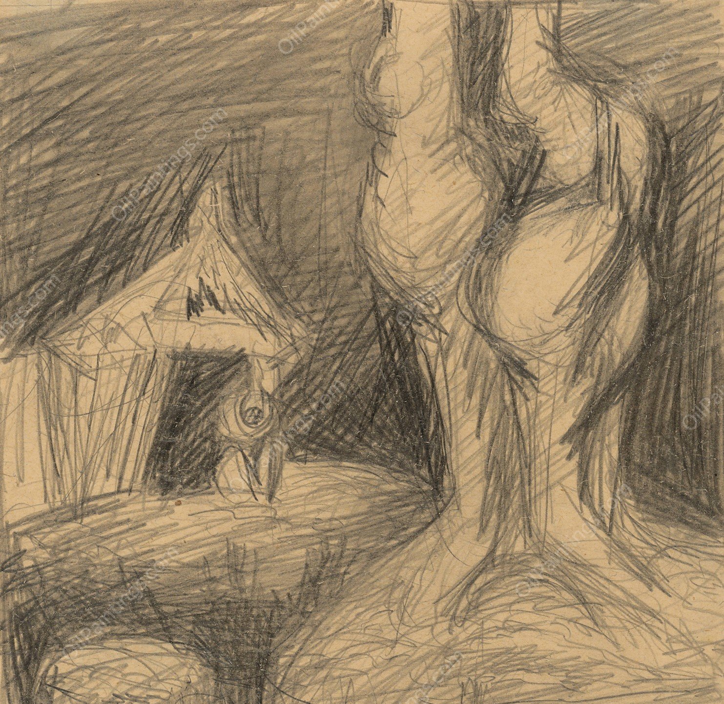 Old Woman Sitting in front of a Cottage  by Jan Novak - Hand-Painted Oil Painting Reproduction