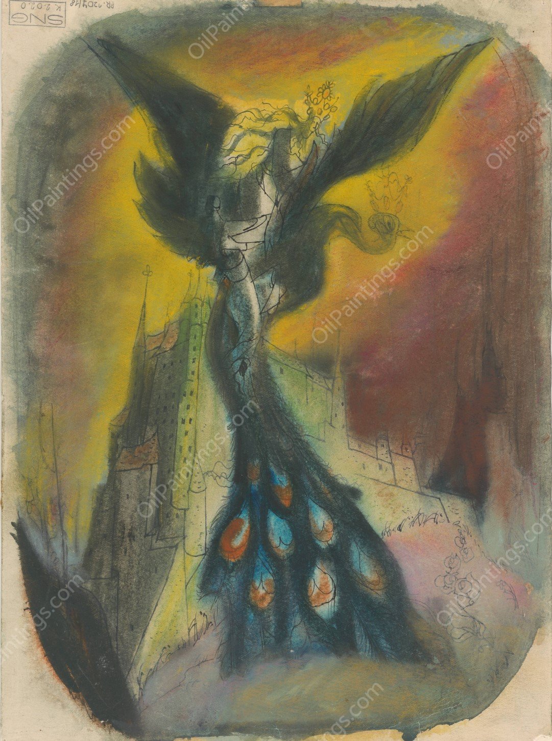 Princess Abducted by a Monster with a Peacock Tail by Jan Novak - Hand-Painted Oil Painting Reproduction