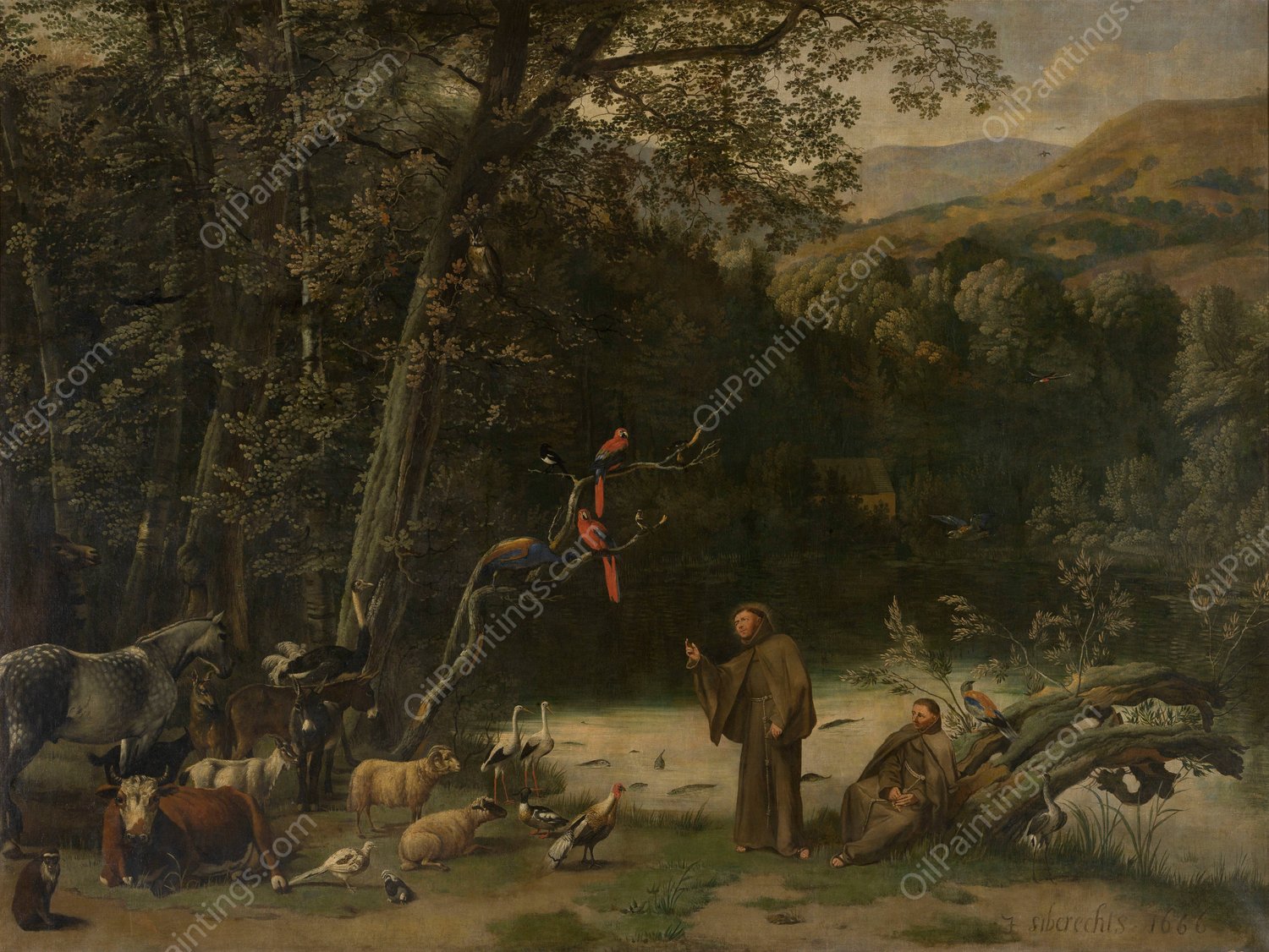 Saint Francis of Assisi Preaching to the Animals  by Jan Siberechts - Hand-Painted Oil Painting Reproduction