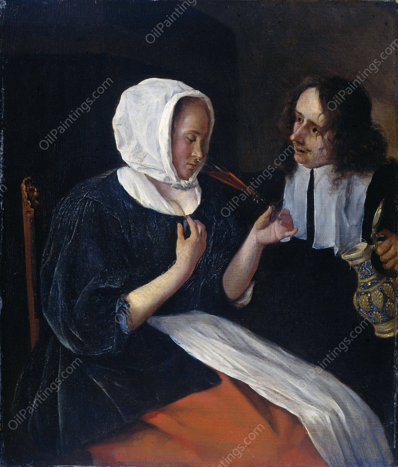 A couple drinking  by Jan Steen - Hand-Painted Oil Painting Reproduction