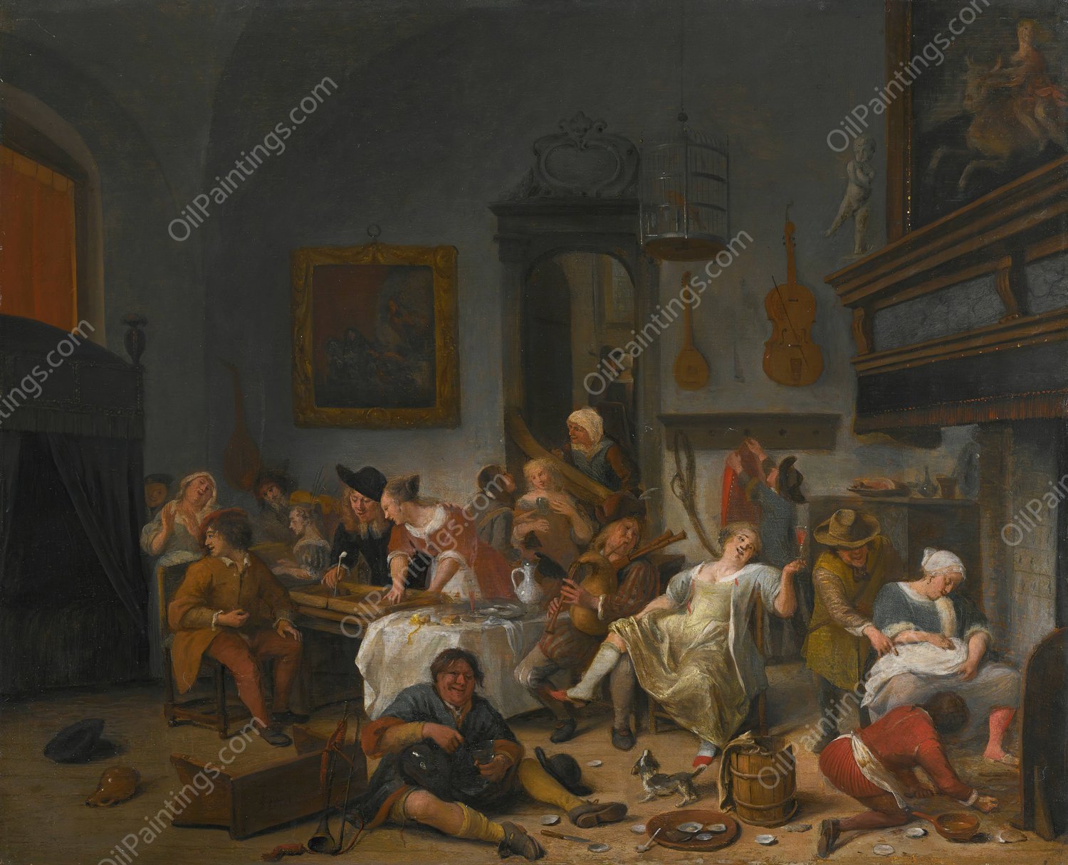 A Tavern Interior With People Drinking And Music-Making by Jan Steen - Hand-Painted Oil Painting Reproduction
