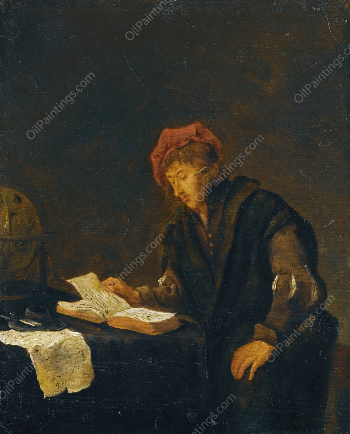 A Youth Reading by Jan Steen - Hand-Painted Oil Painting Reproduction