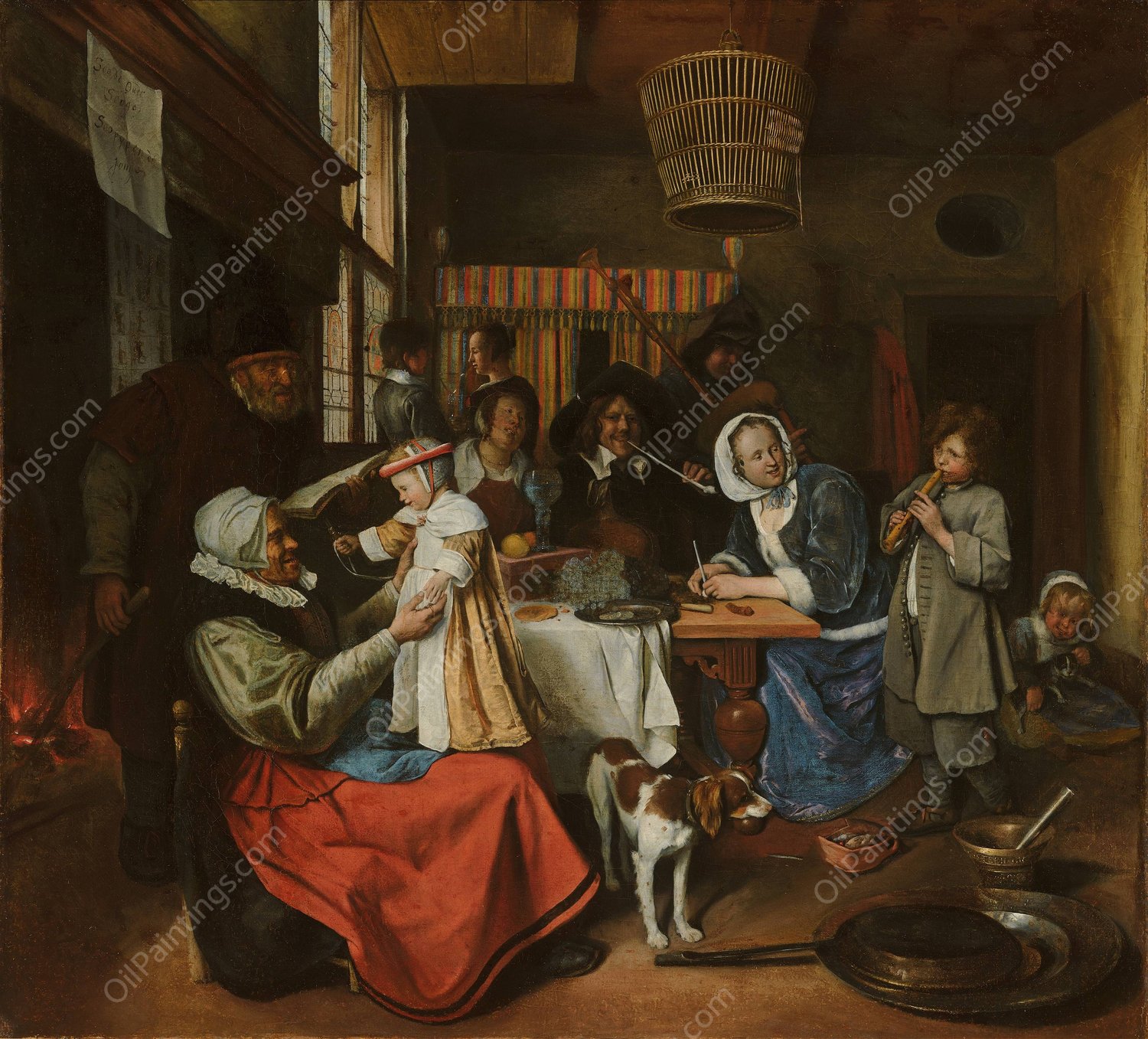 As the Old Sing, So Pipe the Young  by Jan Steen - Hand-Painted Oil Painting Reproduction