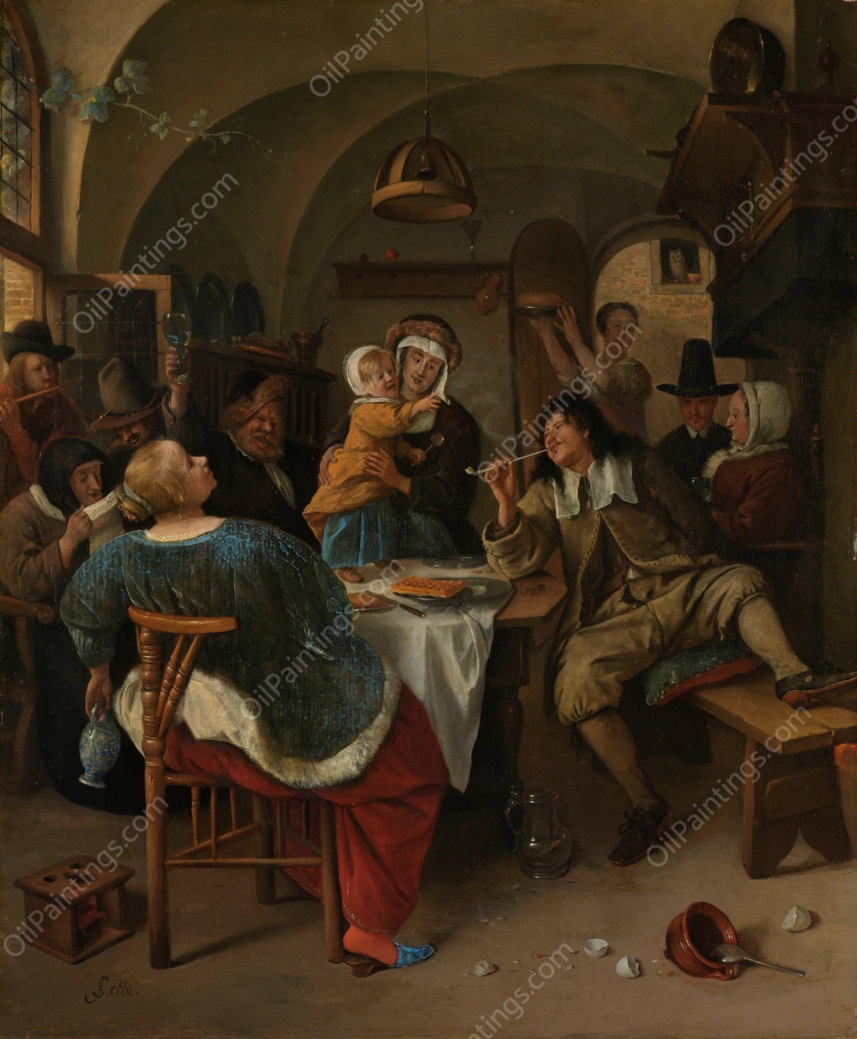 Family scene  by Jan Steen - Hand-Painted Oil Painting Reproduction