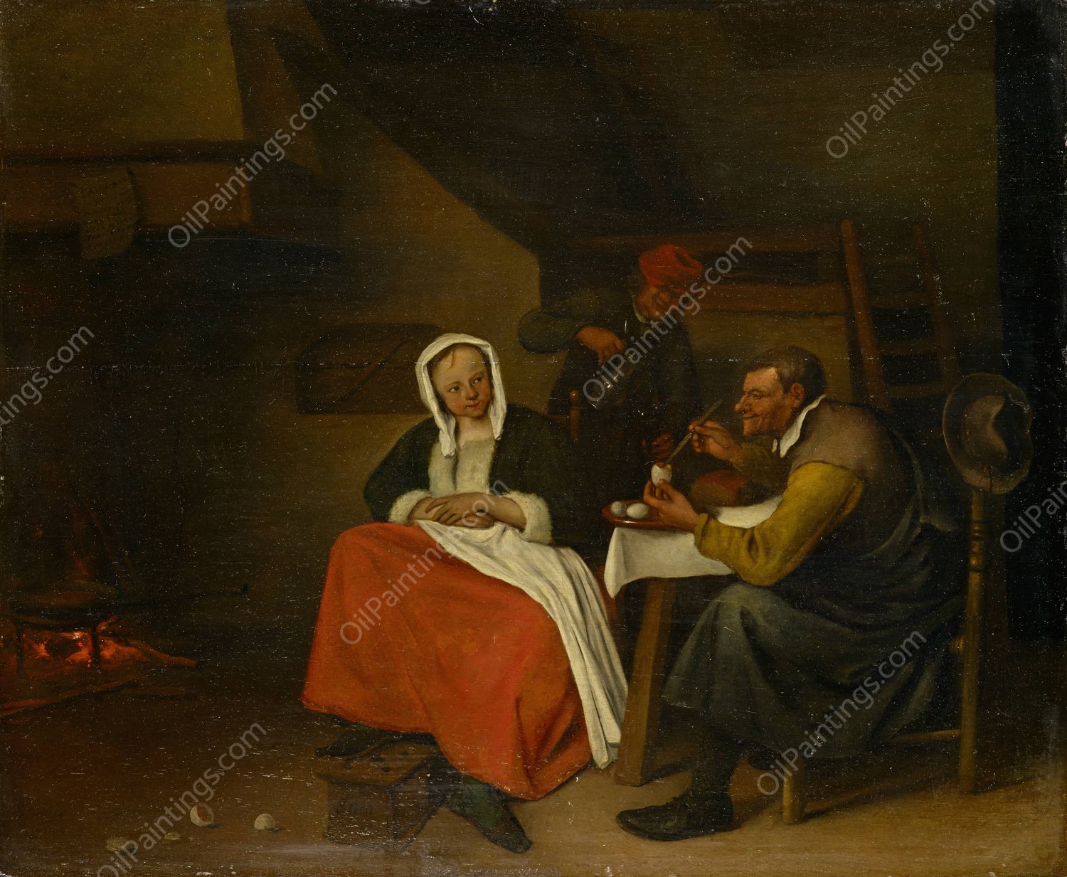 Farmer Eating Eggs by Jan Steen - Hand-Painted Oil Painting Reproduction