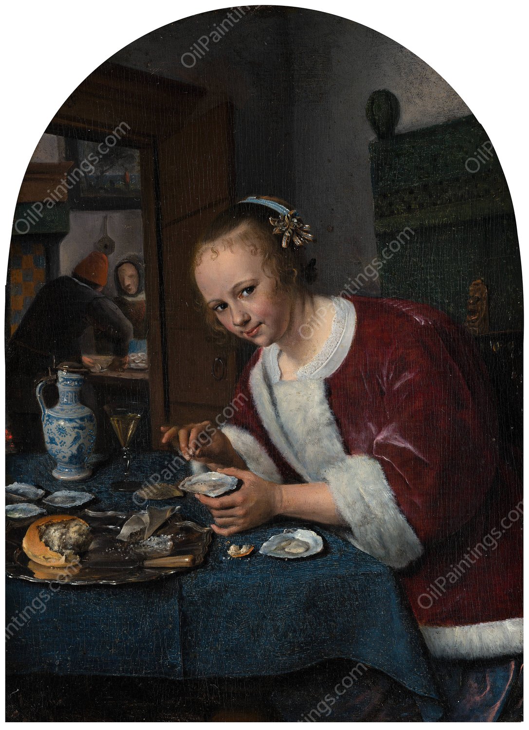 Girl Eating Oysters  by Jan Steen - Hand-Painted Oil Painting Reproduction