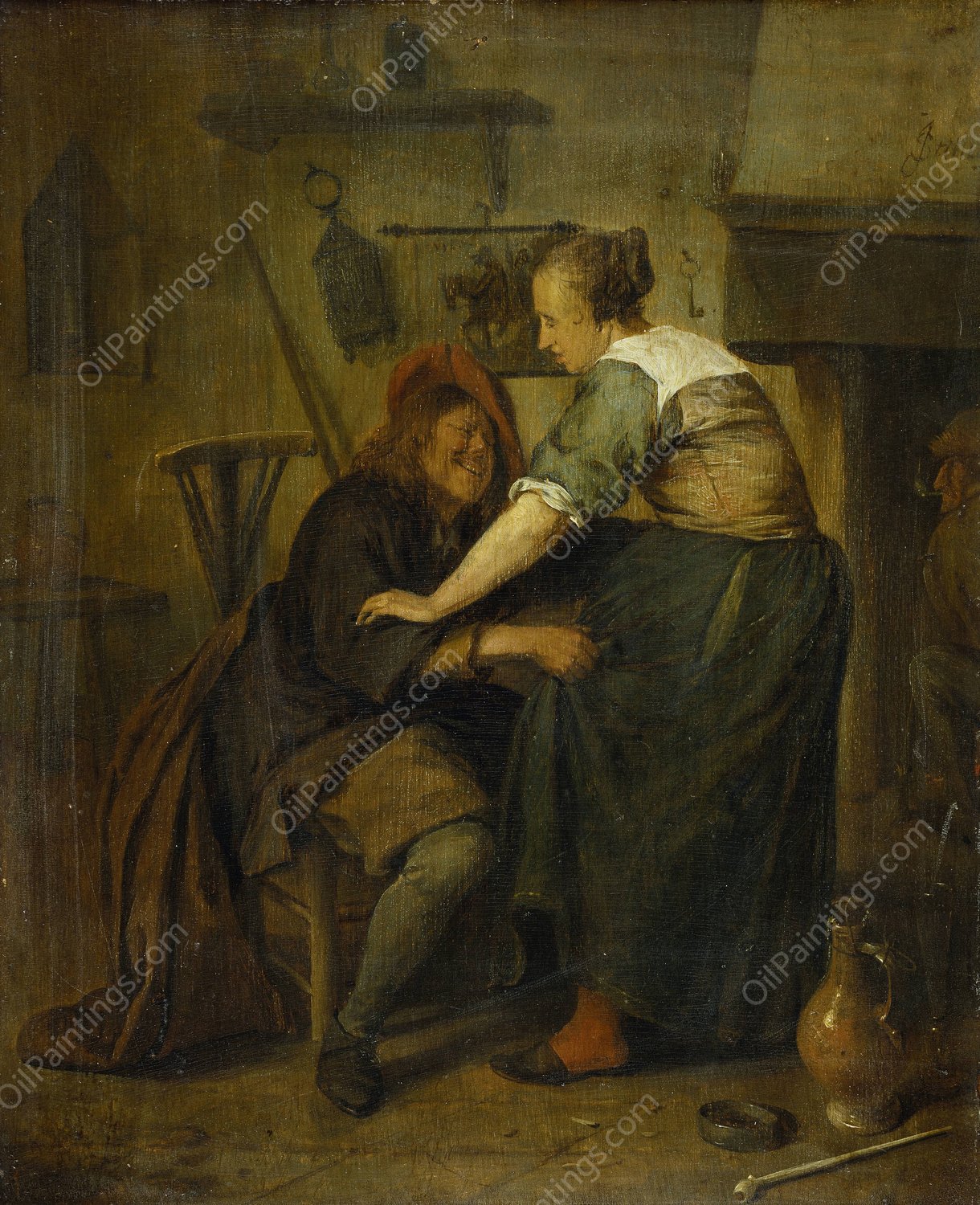 Inn with Guest and Serving Maid  by Jan Steen - Hand-Painted Oil Painting Reproduction
