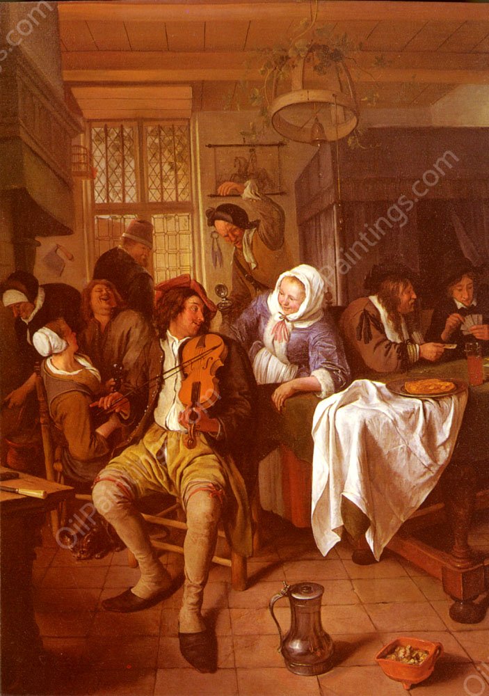 Interior of a Tavern by Jan Steen - Hand-Painted Oil Painting Reproduction