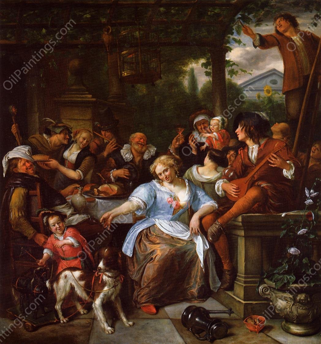 Merry Company on a Terrace by Jan Steen - Hand-Painted Oil Painting Reproduction