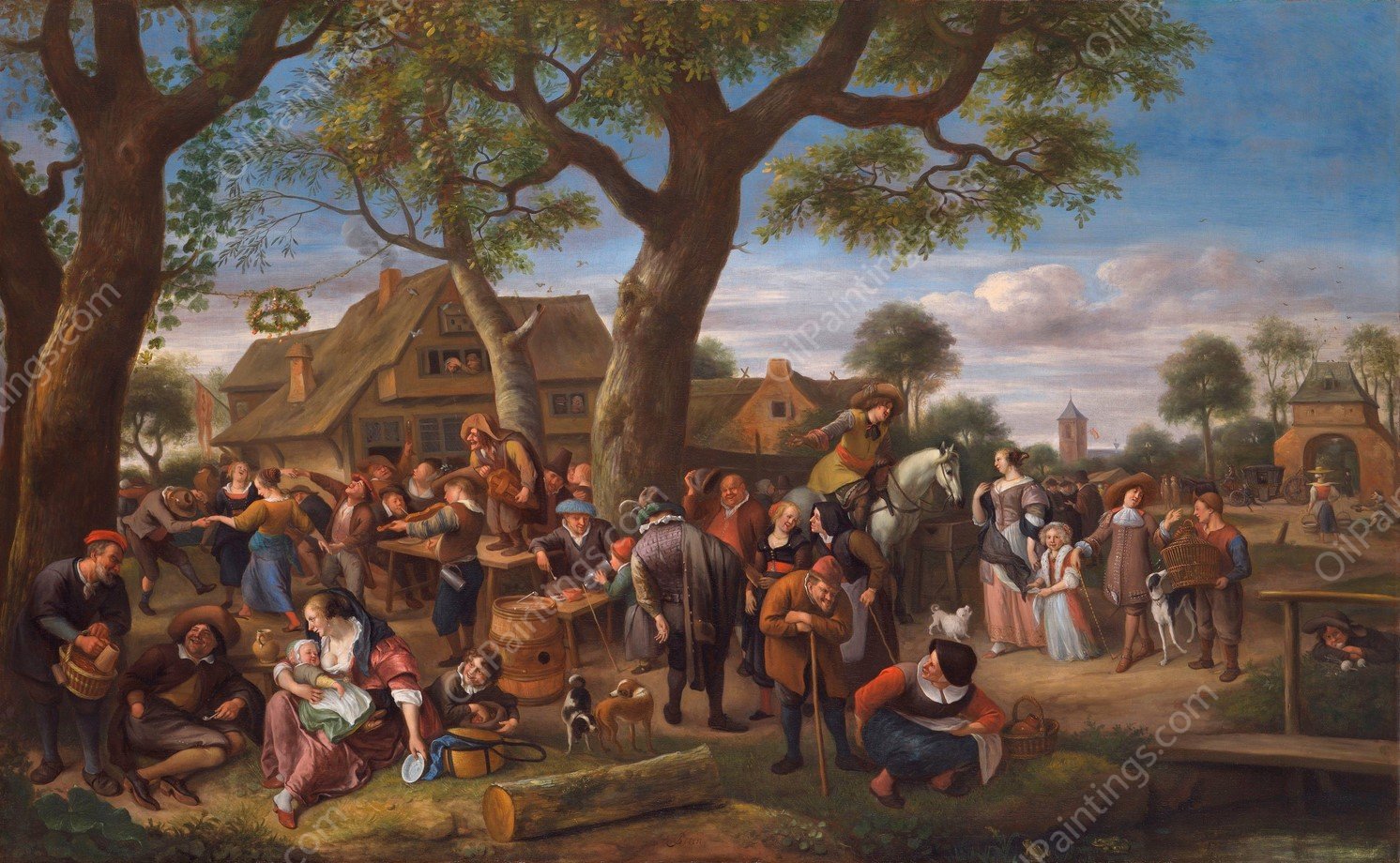 Peasants Merrymaking Outside an Inn  by Jan Steen - Hand-Painted Oil Painting Reproduction