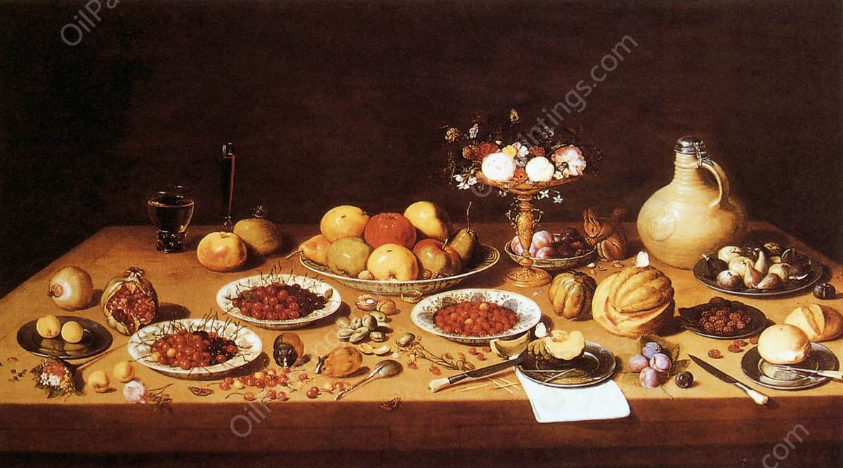 Still-Life on a Table with Fruit and Flowers by Jan Steen - Hand-Painted Oil Painting Reproduction