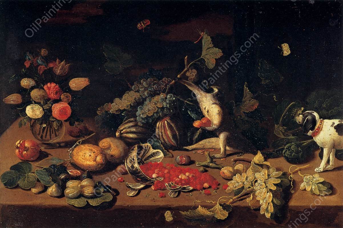 Still-Life with a Monkey Stealing Fruit by Jan Steen - Hand-Painted Oil Painting Reproduction