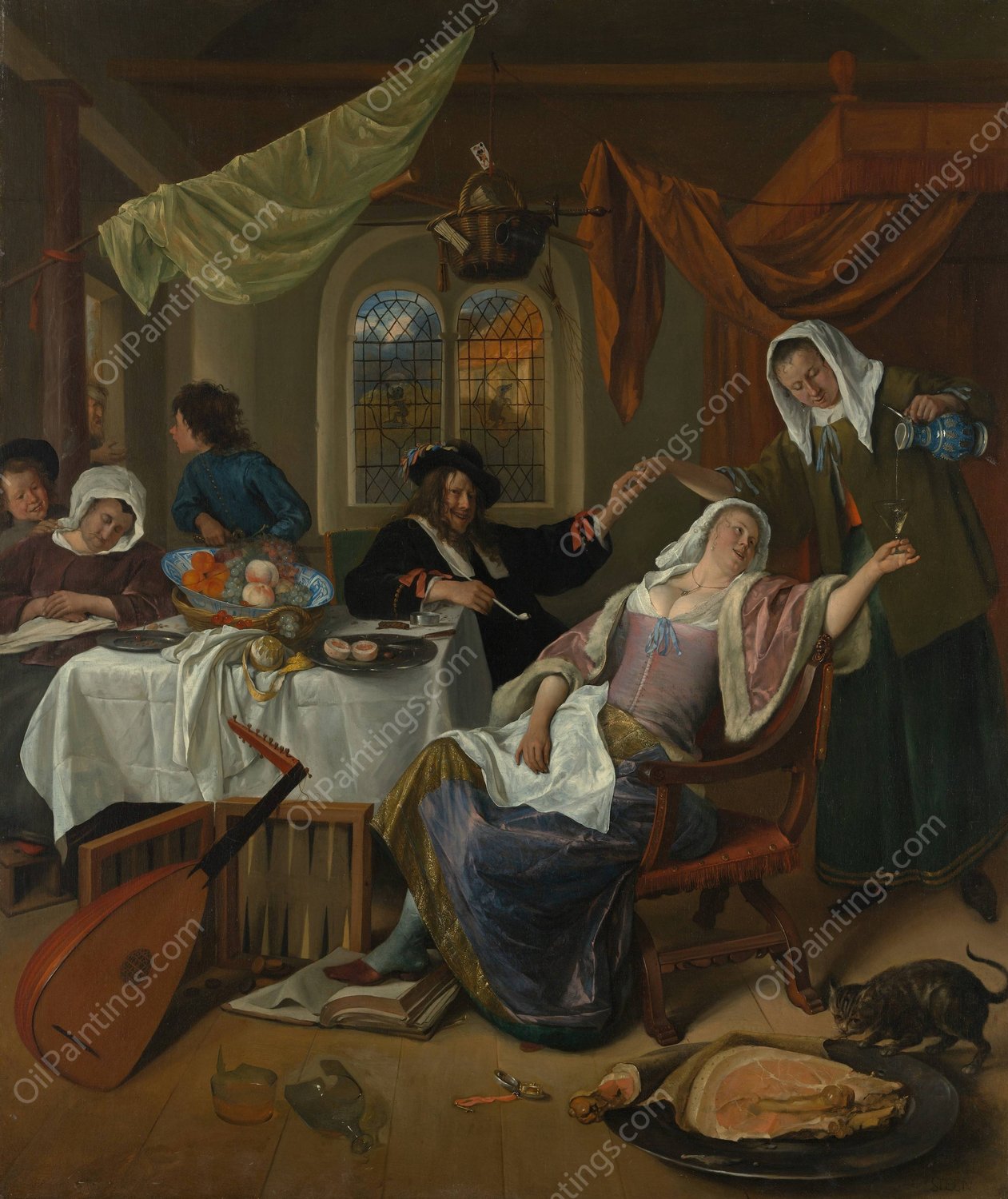 The Dissolute Household  by Jan Steen - Hand-Painted Oil Painting Reproduction
