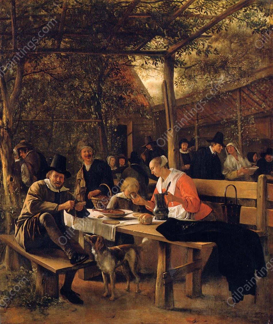 The Garden Outside an Inn by Jan Steen - Hand-Painted Oil Painting Reproduction