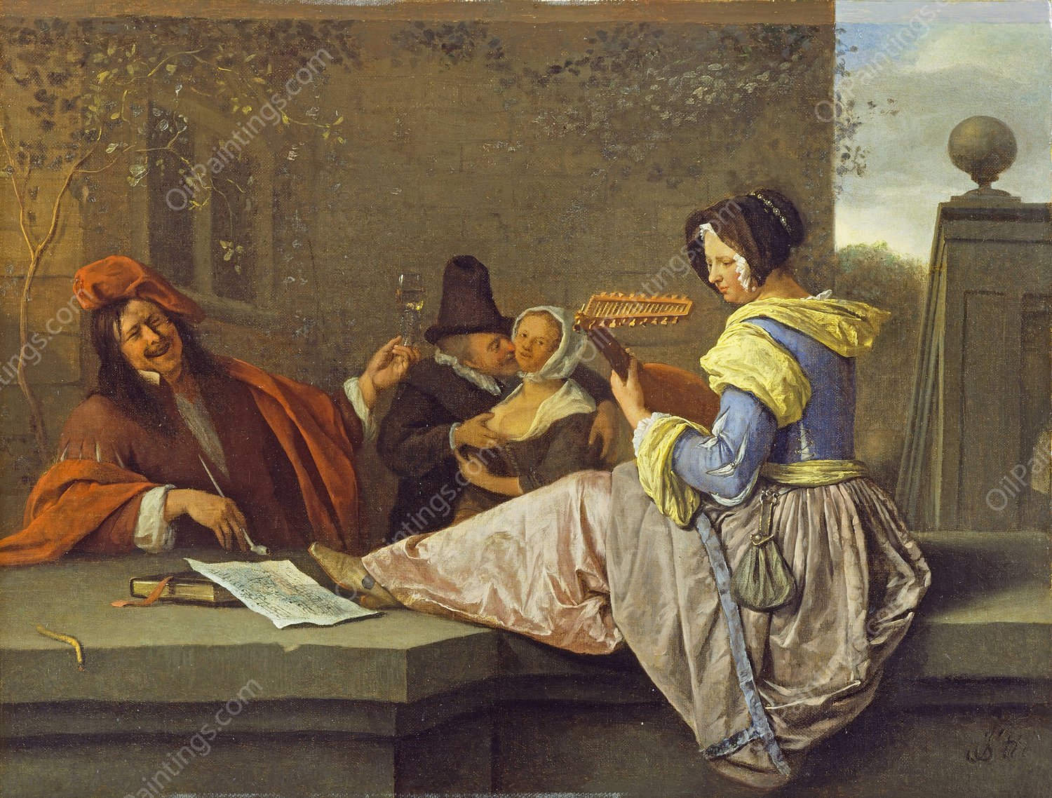 The Lute Player  by Jan Steen - Hand-Painted Oil Painting Reproduction