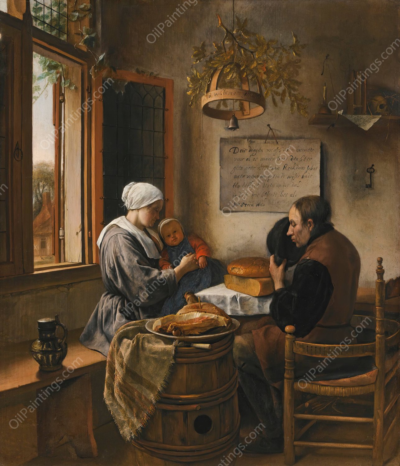 The prayer before the meal  by Jan Steen - Hand-Painted Oil Painting Reproduction