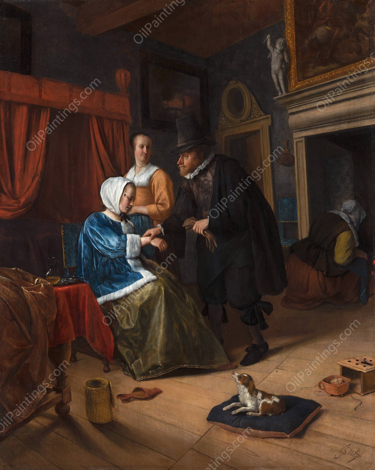The Sick Girl  by Jan Steen - Hand-Painted Oil Painting Reproduction
