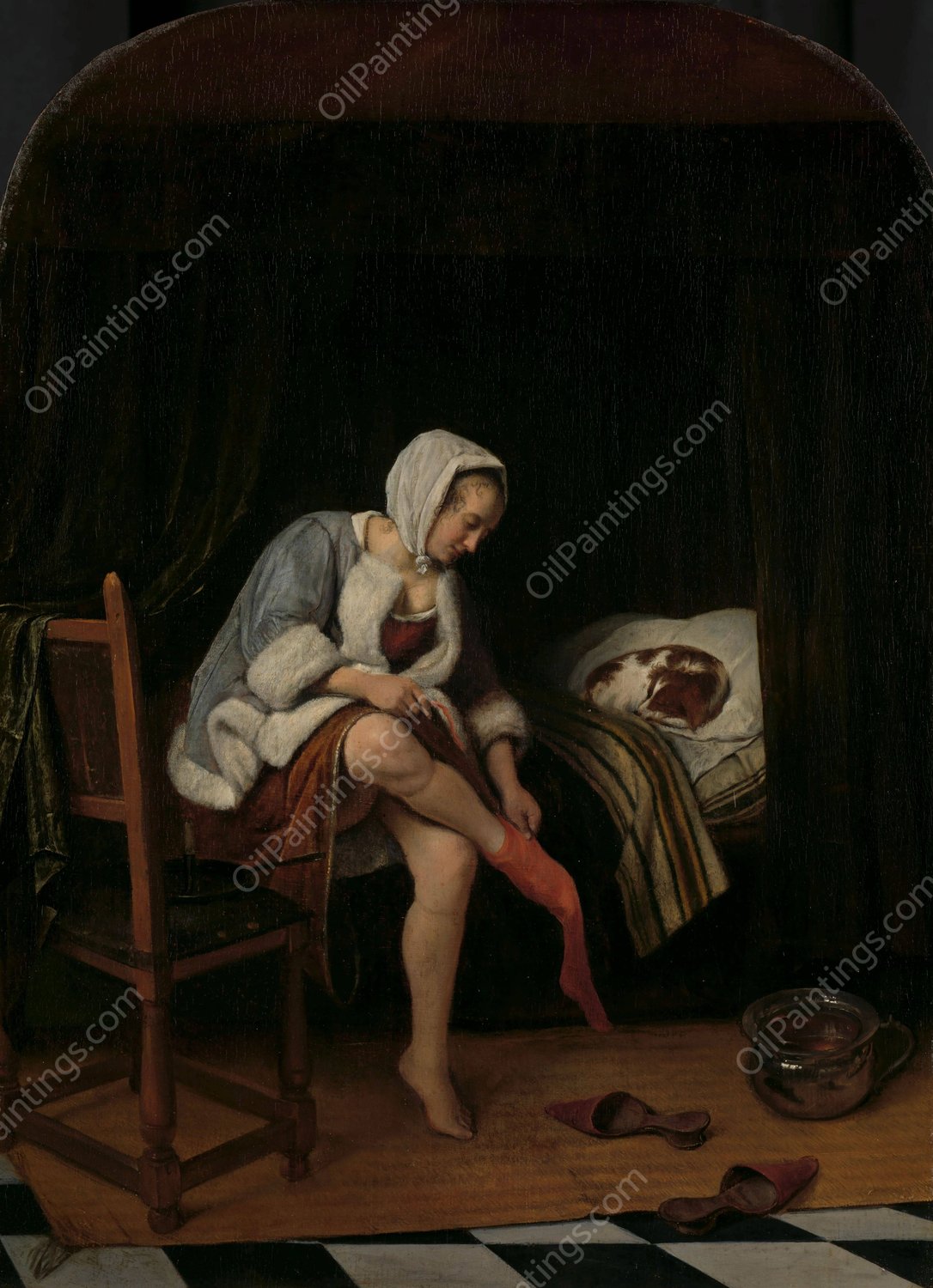 Woman at her Toilet  by Jan Steen - Hand-Painted Oil Painting Reproduction