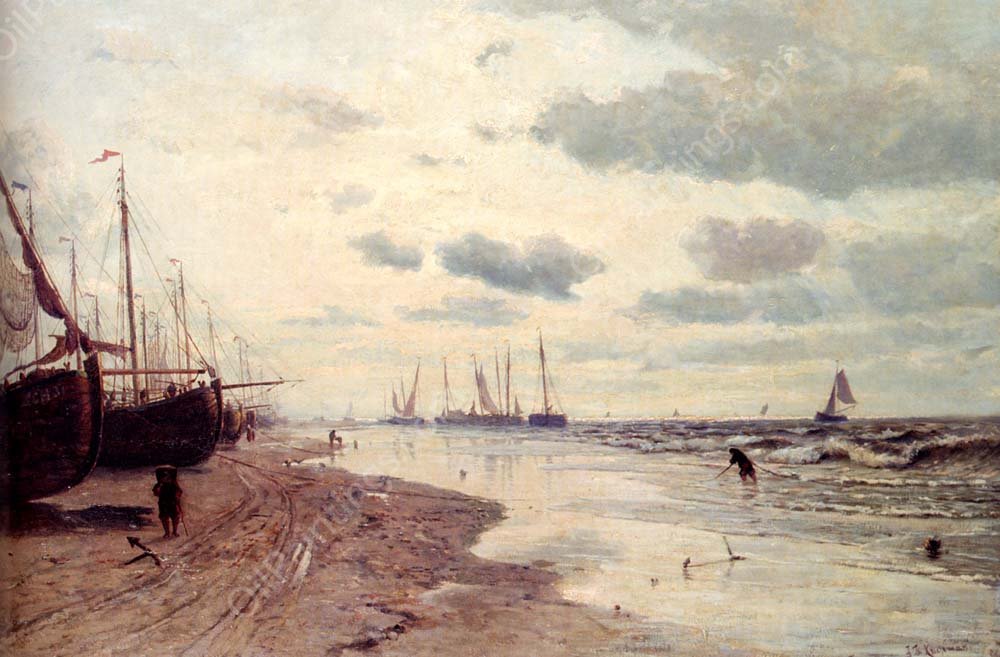 Plage de Scheveningen by Jan Theodore Kruseman - Hand-Painted Oil Painting Reproduction
