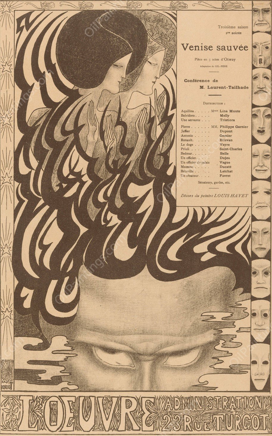 Affiche voor het toneelstuk Venise sauvee van Thomas Otway  by Jan Toorop - Hand-Painted Oil Painting Reproduction