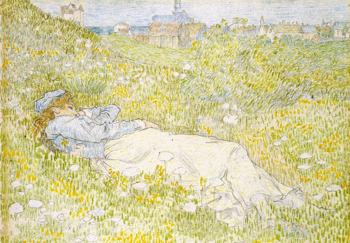 Woman Lying in the Dunes near Noordwijk  by Jan Toorop - Hand-Painted Oil Painting Reproduction