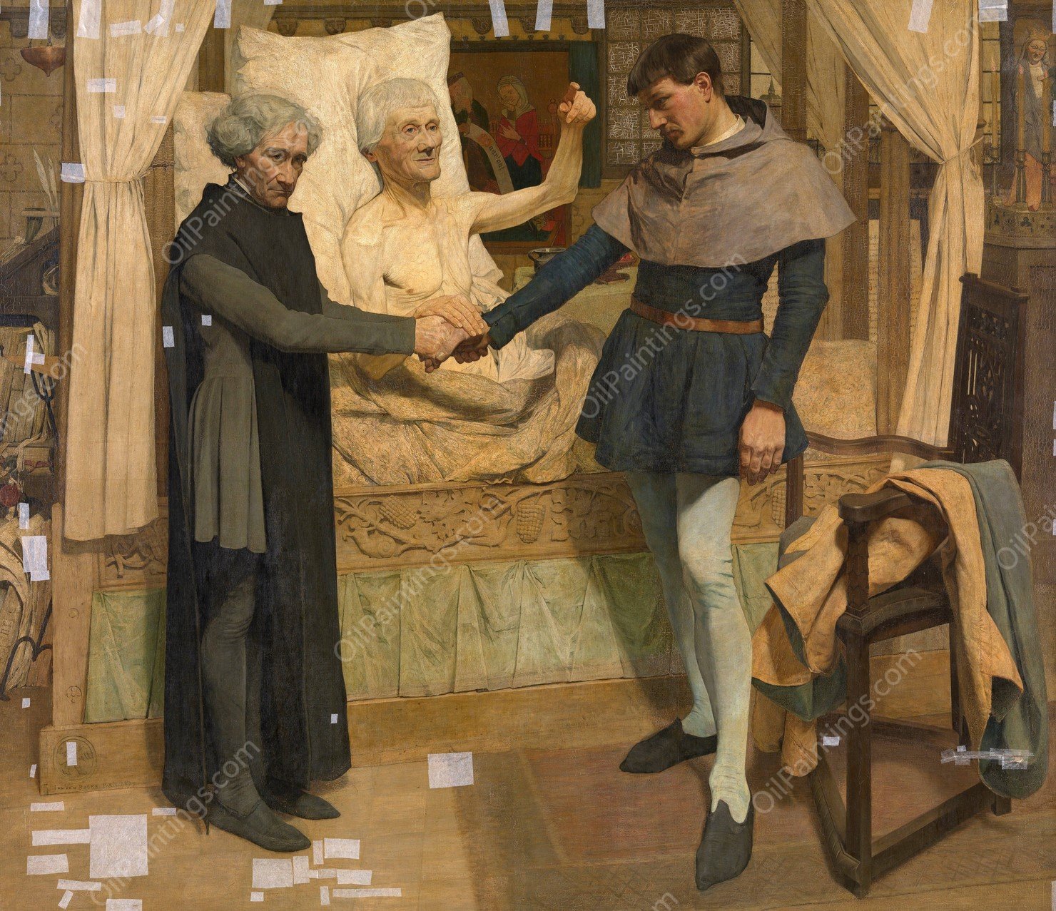 Jacob van Maerlant Predicting Jan Breydel en Pieter de Coninck the Liberation of Flanders on his Deathbed  by Jan Van Beers - Hand-Painted Oil Painting Reproduction