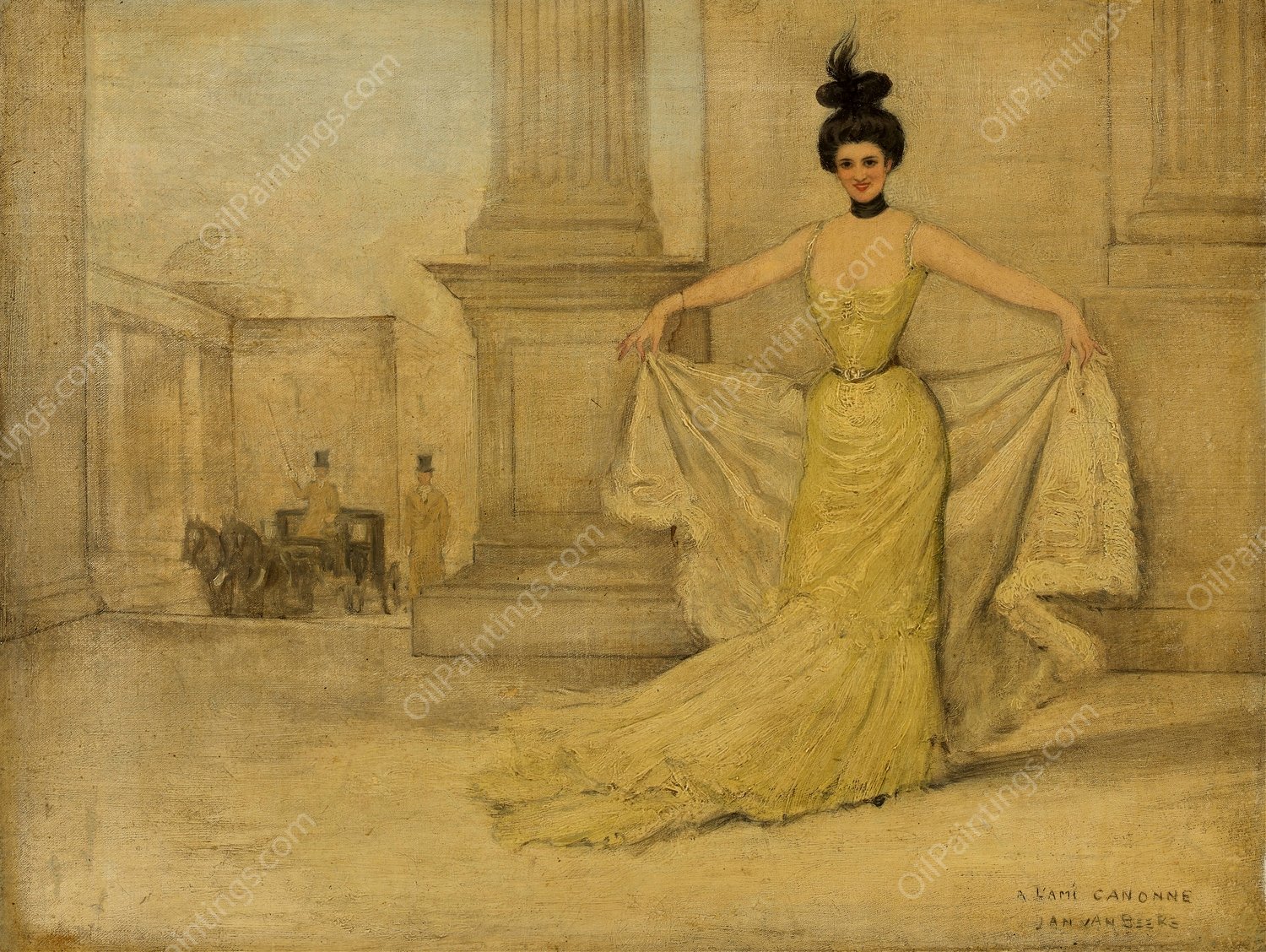 Woman In Evening Dress  by Jan Van Beers - Hand-Painted Oil Painting Reproduction