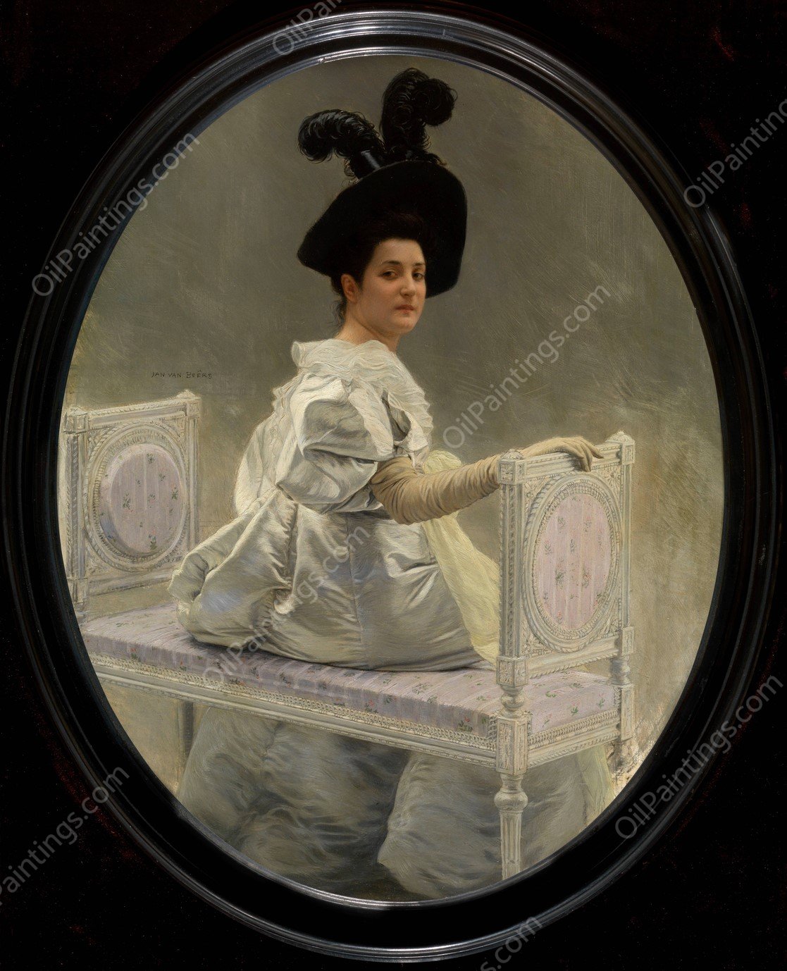 Woman in White by Jan Van Beers - Hand-Painted Oil Painting Reproduction