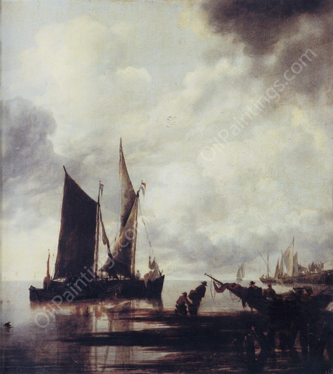 Boats in Shallow Water by Jan Van De Cappelle - Hand-Painted Oil Painting Reproduction