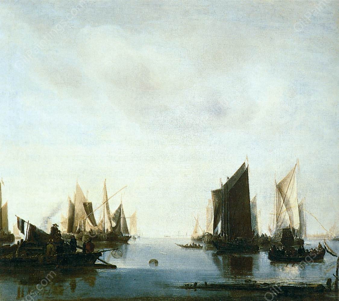 Seascape with Sailing Boats by Jan Van De Cappelle - Hand-Painted Oil Painting Reproduction