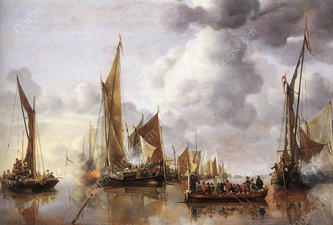 The State Barge Saluted by the Home Fleet by Jan Van De Cappelle - Hand-Painted Oil Painting Reproduction