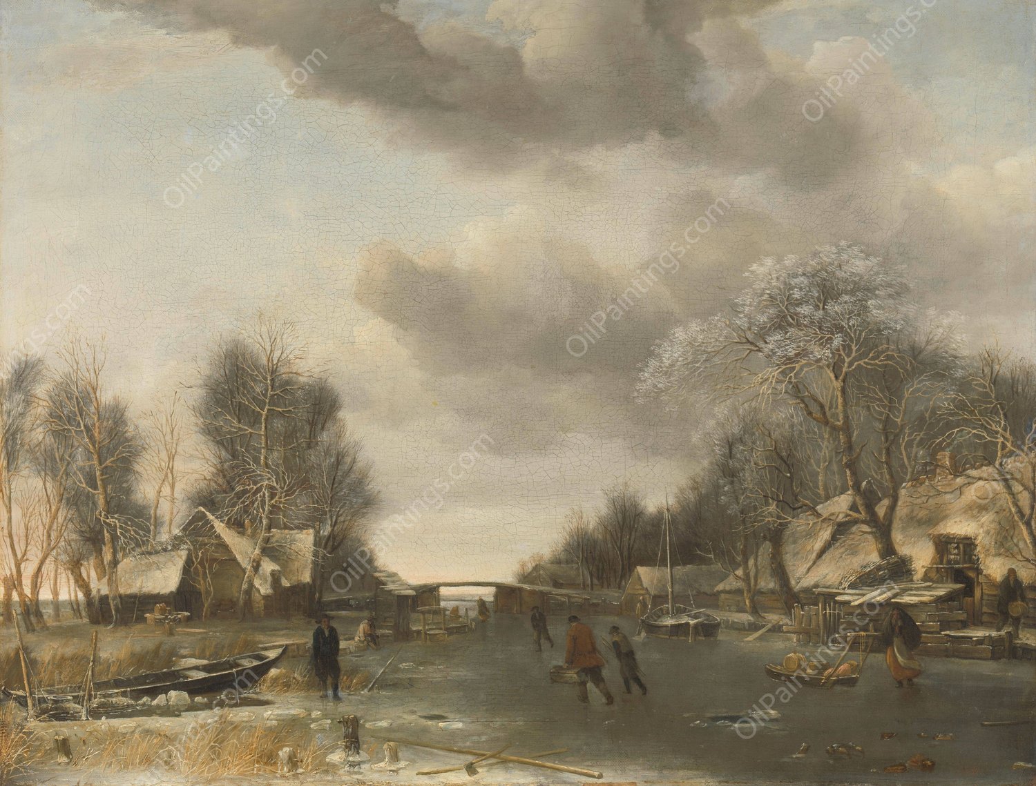 Winter Scene  by Jan Van De Cappelle - Hand-Painted Oil Painting Reproduction